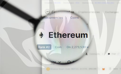 Magnifying glass focusing on the Ethereum cryptocurrency