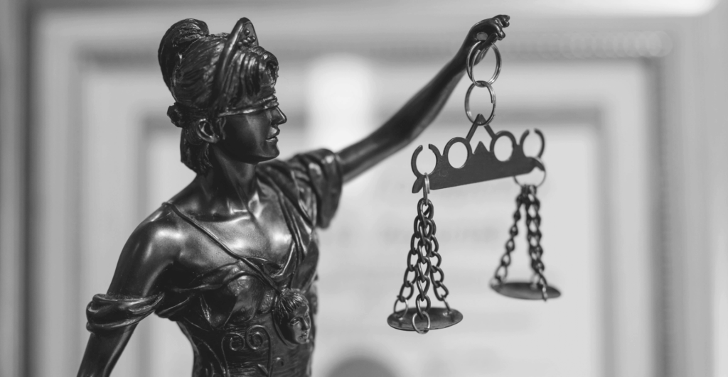This image of blind lady justice illustrates our discussion topic: Objection handling for ICANN's new domain registration phase.